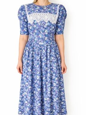 Gunne Sax Jessica McClintock Vintage 80s Cottagecore Prairie Floral Midi Dress